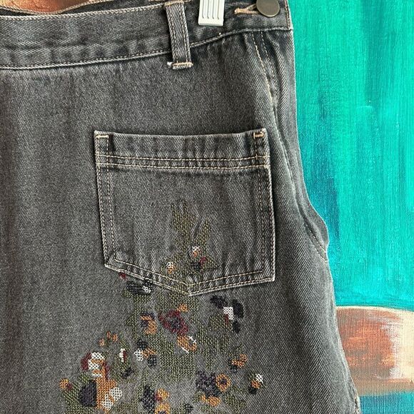 Tristan & Iseut Embroidered A-Line Denim Skirt 29" M - Picture 3 of 16